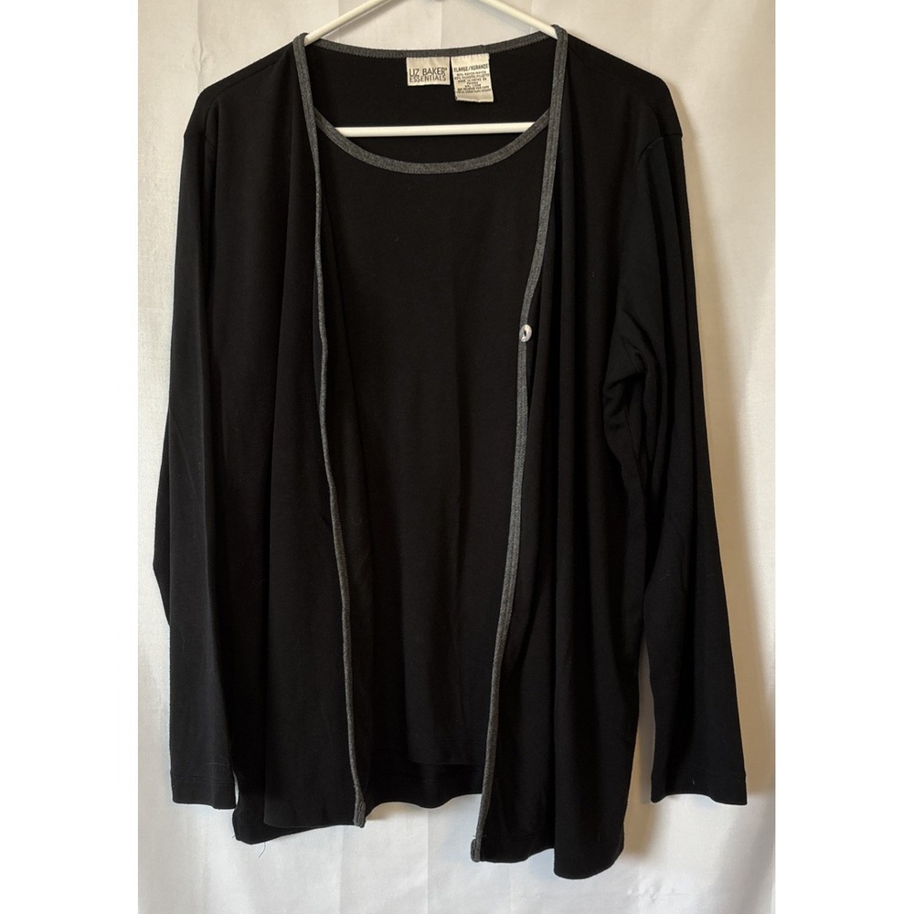 Women's LIZ BAKER 2Fer Pullover Sweater 1 Button Cardigan Black Grandmacore XL